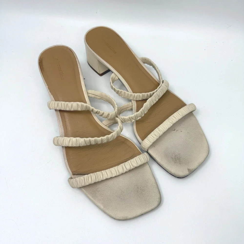 Reformation Assunta‎ Strappy Block Heel Mule Womens 8 Cream Chic Minimalist